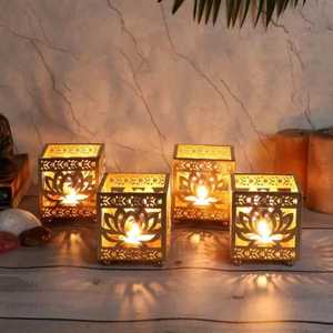 Skies Traders Porte-bougie en métal doré, motif vague découpé, support cylindrique pour bougie pilier, lanterne de table, boîte à bougies votives - Product Image 5