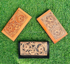 กระเป๋าสตางค์ผู้หญิงหนังวัวแท้ลายดอกไม้ทำด้วยมือกระเป๋าสตางค์ผู้หญิงสไตล์ตะวันตกแกะสลักด้วยมือล่าสุด - Product Image 3