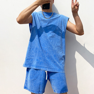 Ensemble T-shirt et short unisexe personnalisé délavé à l'acide, ensemble deux pièces oversize vierge pour hommes - Product Image 1