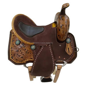 Sillín de caballo de carreras de barril occidental hecho a mano de cuero Original 100% mejor para montar en carreras por placer con juego de tachuelas a juego - Product Image 6