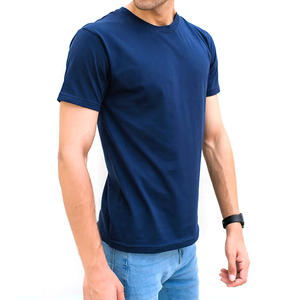 T-shirt à manches courtes col en V en polyester/coton léger et écologique pour hommes, vente en gros |   Logo personnalisé sur le devant, design simple - Product Image 3