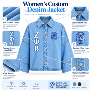 Vêtements de la sororité Zeta Phi Beta en gros : Veste en jean brodée pour femme, chemise, et articles grecs - Product Image 6