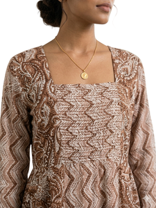 Vestido largo estampado de manga larga con cuello cuadrado y cintura fruncida, vestido informal para uso diario - Product Image 5