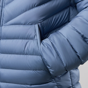 <b>Light</b> Blue Hooded <b>Puffer</b> <b>Jacket</b> with Quilted Panels Front Zip Closure Winter Minimalist Design Streetwear Outerwear - Product Image 3