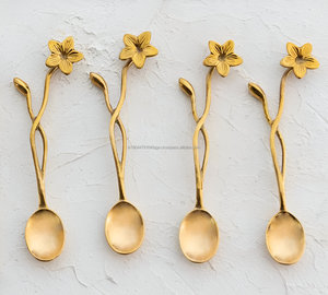 Elegant Decorative Brass Gold Flower Design Tea <b>Coffee</b> <b>Spoon</b> Set in Bulk Price - Product Image 5