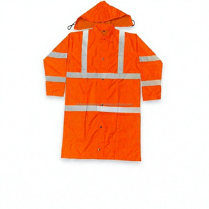 High Visibility Safety Jacket Orange Reflective <b>Strips</b> Waterproof Long Raincoat for Outdoor Work Traffic Safety - Product Image 1