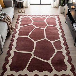Soft Plush Burgundy Wool <b>Hand</b> <b>Tufted</b> Abstract Area <b>Rug</b> Carpet Living Room Bedroom Floor Mat Non Slip Durable Luxury Home Decor - Product Image 1