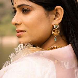 <b>Gold</b> Plated Traditional Festive Temple Style <b>Jewellery</b> Earrings <b>Set</b> For Women Wedding Engagement And Party Occasions - Product Image 1