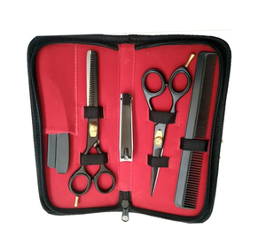 Kit de ciseaux à effiler de qualité supérieure couleur argent 6 pièces, magnifiques kits de barbier avec étui en cuir à fermeture éclair - Product Image 4