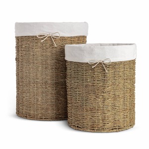 Ensemble de 2 paniers de rangement doublés de jonc de mer - Paniers de rangement naturels faits à la main, vente en gros, écologiques, fabriqués au Vietnam - Product Image 5