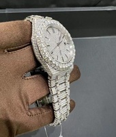 Jam Tangan Mewah Unisex Stainless Steel Full Diamond Iced 42mm Case Kristal Safir Analog Mekanik Alarm Kualitas Tinggi
