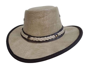 Chapeau de cowboy en cuir beige personnalisé, style western, à large bord, avec bande tressée, pour l'équitation en extérieur, vente en gros - Product Image 1
