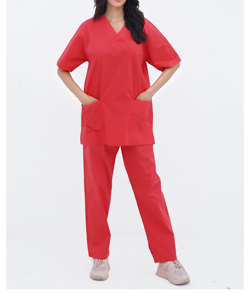 Newly Styled Medical <b>Scrubs</b> Women Comfortable Hospital <b>Uniform</b> Red Jersey Spandex Summer <b>Scrub</b> Sets OEM Jumpsuit Short Sleeve - Product Image 2