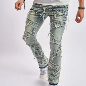 Nouveau Jean en Denim Déchiré pour Homme Coupe Slim Droite Respirant Tendance Décontracté Été Uni Formel - Product Image 5