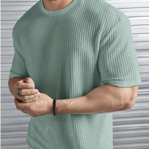 Safaa Manufacturer Custom Men's <b>Waffle</b> Knit T-<b>Shirt</b> Oversized Drop Shoulder Textured Blank Tee - Product Image 1