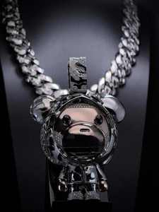 จี้ห้อยคอฮิปฮอปเงินแท้ประดับมอสซาไนต์สีดำขาว ดีไซน์การ์ตูนน่ารัก - Product Image 3