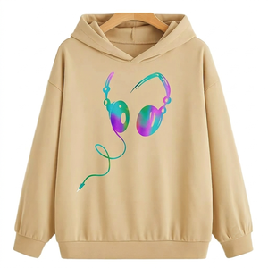 Fashion <b>Women's</b> Casual Winter Hoodie 100% Cotton <b>Fleece</b> Oversize Loose Fit Solid Color Eco-Friendly 220g <b>Black</b> Hooded Front Logo - Product Image 1
