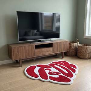Alfombra de Lana Premium Hecha a Mano con Diseño de Letras Rojas y Blancas, Antideslizante, Suave y Decorativa para Sala de Estar o Dormitorio - Product Image 5