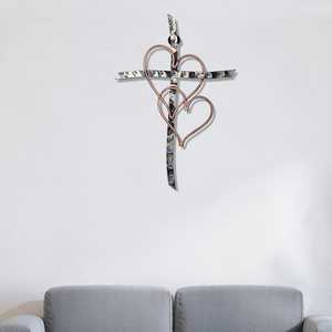 Cruz de Corazón Rústica de Hierro para Colgar en la Pared, Decoración Tallada a Mano, Directo de Fábrica de Moradabad, Artículos Metálicos Artísticos para Navidad y Año Nuevo - Product Image 2