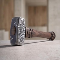 Marteau Viking Gravé DIY Multi-Usages avec Manche en Bois de Haute Qualité, Face Carrée, Réplique Décorative Faite à la Main
