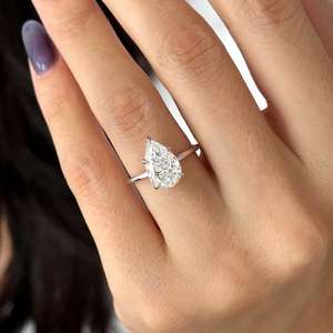3 Carat Pear Cut Lab Grown Diamond Solitaire <b>Ring</b> , <b>Thin</b> Engagement <b>Ring</b> ,14k White Gold, IGI Certified - Product Image 4