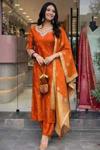 Pink Cotton Salwar Kameez Set Embroidered <b>Kurta</b> Pant Dupatta <b>Women</b> Ethnic Wear for Wedding Party and Festive Functions Fit - Product Image 3