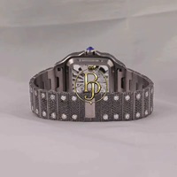 Briva Business Luxury Square Montre pour homme analogique entièrement sertie de diamants, bracelet en acier inoxydable, mouvement à quartz, verre étanche