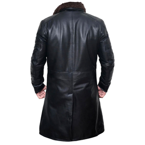 Plus Size Men's <b>Black</b> Leather Trench <b>Coat</b> Long Overcoat <b>With</b> <b>Fur</b> <b>Collar</b> Single Breasted Winter Jacket - Product Image 6