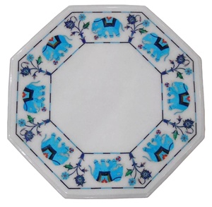 Plateau de table de restaurant rond en marbre italien incrusté, traditionnel, pour usage hôtelier, durable et écologique - Product Image 5