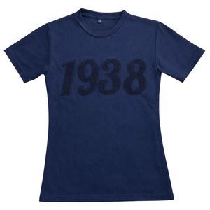 T-shirt graphique marine avec patch en chenille, col rond, coton doux, manches courtes, vêtement décontracté et tendance pour tous les jours - Product Image 1