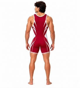 Combinaison de lutte pour hommes, une pièce, rouge et blanc, pour gymnastique et sport - Product Image 2