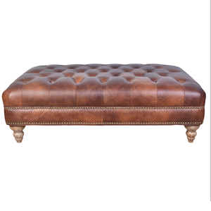 Elegant <b>Leather</b> Ottoman <b>Stool</b> with Comfortable Cushion Solid Wood Frame Luxury Footrest Seating for Living Room Bedroom Hotel - Product Image 2