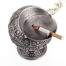 <b>Vintage</b> Round Stainless Steel Desktop <b>Ashtray</b> with Ornate Floral Design for Home Use - Product Image 2