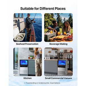 Attrezzatura di Refrigerazione per Cucine Commerciali, Macchina per Ghiaccio Indipendente in Acciaio Inox, Produzione 130 Libbre/24 Ore, Capacità di Stoccaggio 33 Libbre, 45 - Product Image 3