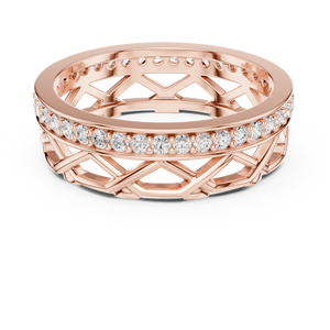 Anillo de Eternidad de Diamantes de Lujo en Oro Rosa con Diseño Geométrico Calado y Piedras Redondas Brillantes - Product Image 3