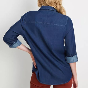 Camisas Vaqueras Elegantes para Mujer, 100% Algodón Orgánico, Dos Bolsillos Delanteros, Corte Casual, Estilo Vaquero, Camisa Vaquera Ajustada OEM - Product Image 2