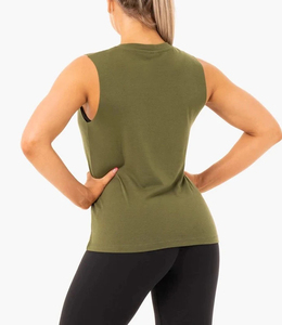 Débardeur sans manches en tricot vert olive pour femme, col en V, couleur unie, décontracté, séchage rapide, respirant, 100 % coton, tie-dye, coupe classique - Product Image 4