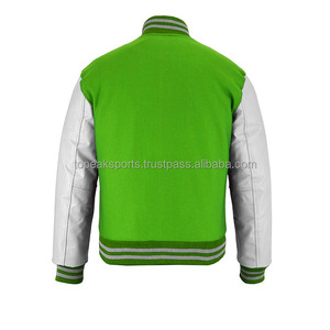 Veste de baseball personnalisée en cuir blanc avec manches en cuir vert pour homme, veste d'hiver universitaire personnalisée - Product Image 2