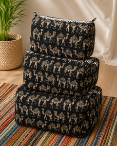 กระเป๋าเครื่องสำอางผ้าฝ้ายเย็บลายพรีเมียม ทนทาน สไตล์วินเทจ |   กระเป๋าใส่ของสำหรับเดินทางลายด้าย กระเป๋าหูหิ้วนุ่ม - Product Image 5