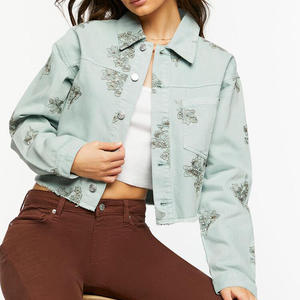 TIXAY SPORTS Women Regular Blue Stonewashed Printing Patch <b>Coat</b> Streetwear Ladies <b>Denim</b> Jacket Unisex Hot Sale Spring - Product Image 1