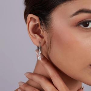 Pendientes Colgantes de Oro Fino de 14K con Diamantes Cultivados en Laboratorio, 1.75CTW, Forma de Pera y Redonda, Joyería Elegante para Regalo de Aniversario - Product Image 6