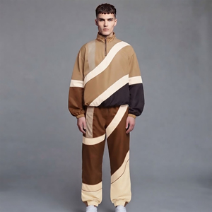 Conjunto de 2 piezas personalizado de chaqueta cortavientos y pantalón de chándal para hombre, de nailon, con bloques de color, estilo hip hop, venta al por mayor, precio económico, conjunto doble. - Product Image 1