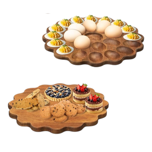 ถาดใส่ไข่ทำมือจากไม้กระถินณรงค์ ถาดไม้ทรงกลมสำหรับใส่ไข่ จานเสิร์ฟ ชาร์กูเตอรีบอร์ด ของตกแต่งครัว ของตกแต่งบ้านสำหรับงานอีสเตอร์ - Product Image 2