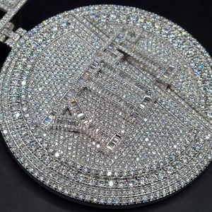 Custom Pass Diamond <b>Tester</b> Hip Hop Moissanite Letter Circle Pendant 925 Silver Fully Iced Out Custom Moissanite Pendant For Men - Product Image 5