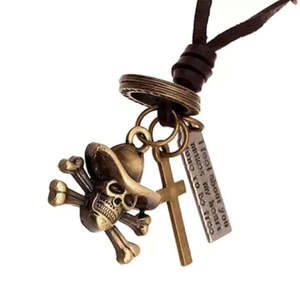 18K Gold Plated Cowboy Skull Pendant with Adjustable Leather Cord Necklace for Men - Product Image 4