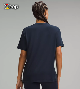 T-shirt décontracté pour femme XEEP personnalisé, léger, en maille polyester/coton, coupe ample, manches courtes, respirant, col en V - Product Image 1