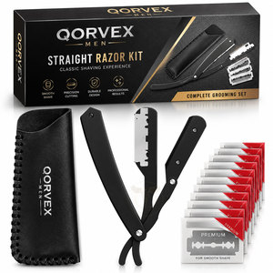 มีดโกนหนวดตรง QORVEX INSTRUMENTS ระดับมืออาชีพ หรูหรา พร้อมใบมีดสแตนเลสแบบด้านเดียว 60 ใบ/แบบสองด้าน 30 ใบ - Product Image 1