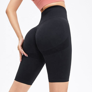 Shorts de sport tricotés violets taille haute pour femme, coupe ajustée, respirants, avec taille élastique - Product Image 3