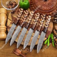 Couteau de cuisine artisanal en acier Damas forgé, motif torsadé, manche en bois pleine longueur, ultra-affûté 58 HRC, ambidextre, léger et durable