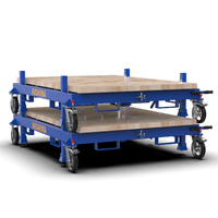 Carretilla de Plataforma Plana de Acero AUSAVINA, Carro Industrial Móvil de Cuatro Ruedas con Recubrimiento en Polvo Azul